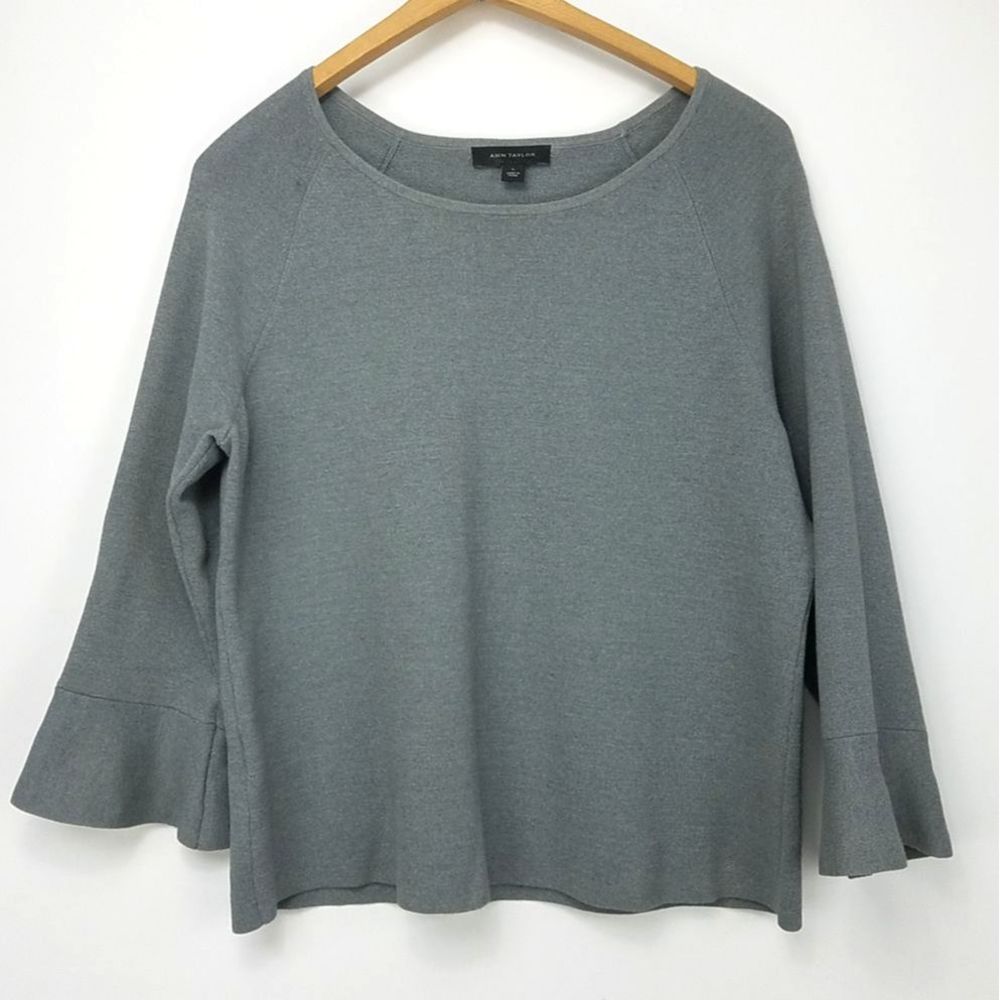 Ann Taylor Gray Bell Cuff Sweater